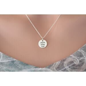 Sterling Silver Swim Bike Run Charm Necklace